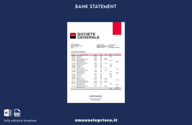 modello word di estratto conto bancario stile verificato France Société Générale